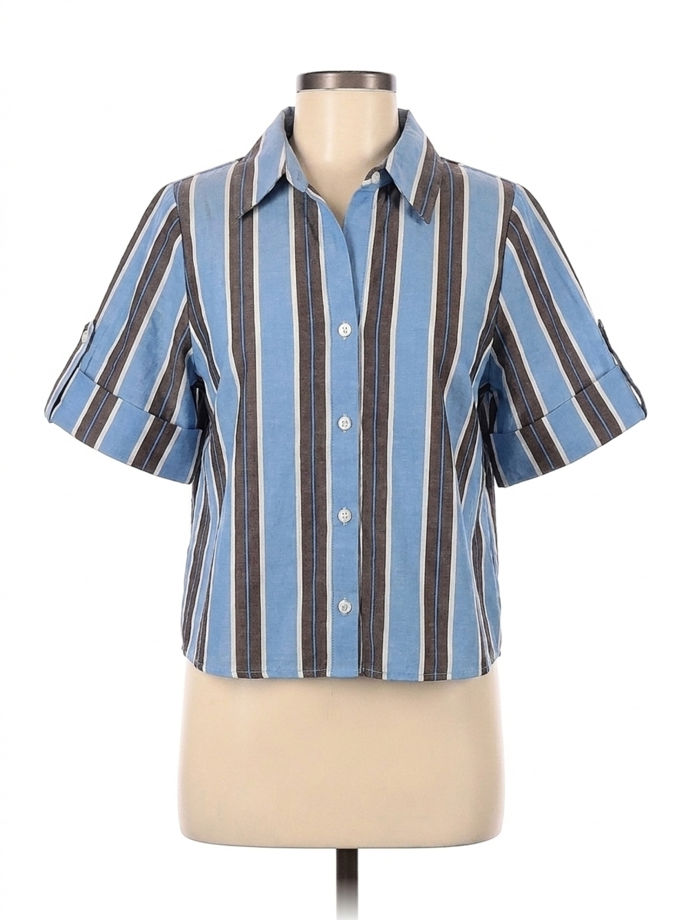 NEW FIFTEEN TWENTY kay cuffed sleeve shirt in blue/cream